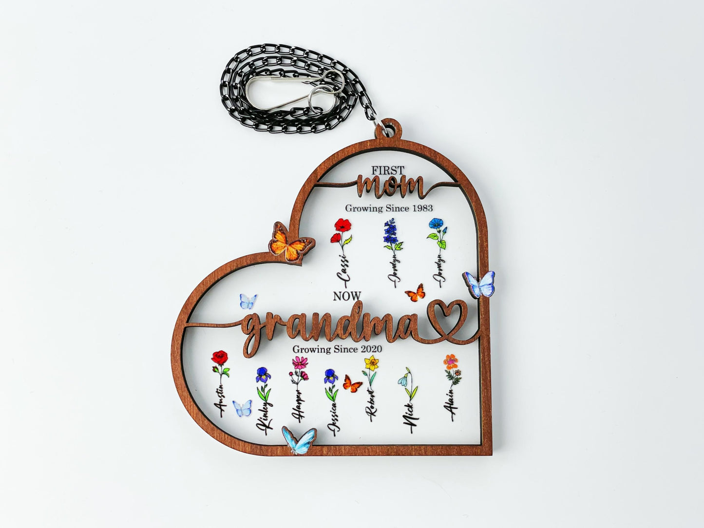 First Mom Now Grandma Suncatcher Decor Home,Personalized Flower Birth Month,Grandma Gift With Kids Name,Grandma's Garden Gift,Mother's Day.