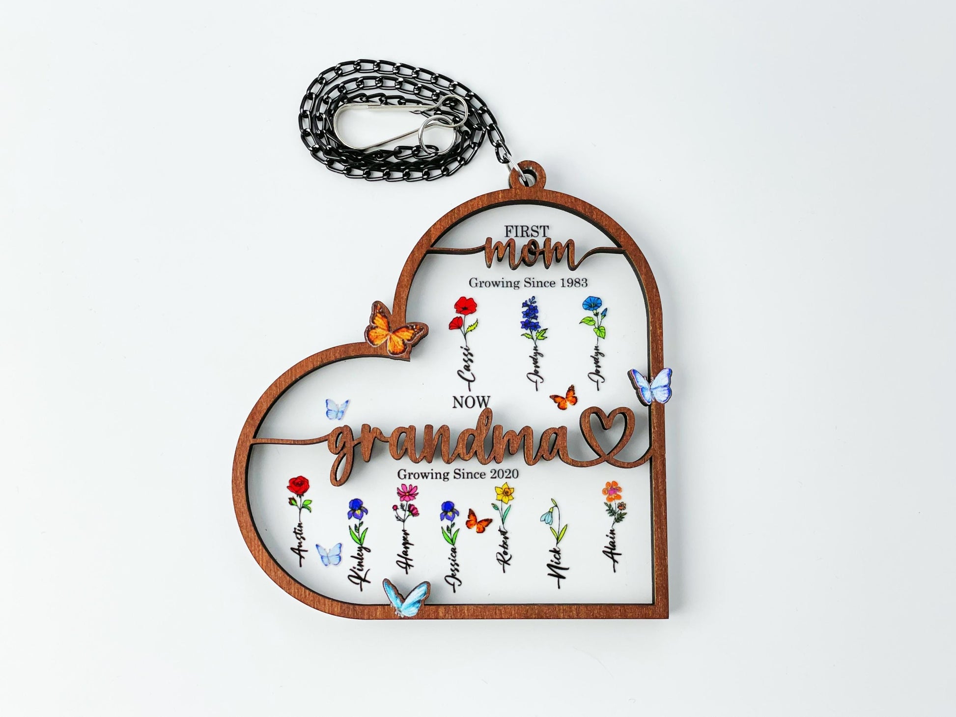 Personalized Birth Month Flowers Day,First Mom Now Grandma Suncatcher Window Hanging,Mother's Day Gift Mom,Grandma With Kid,Grandma's Garden