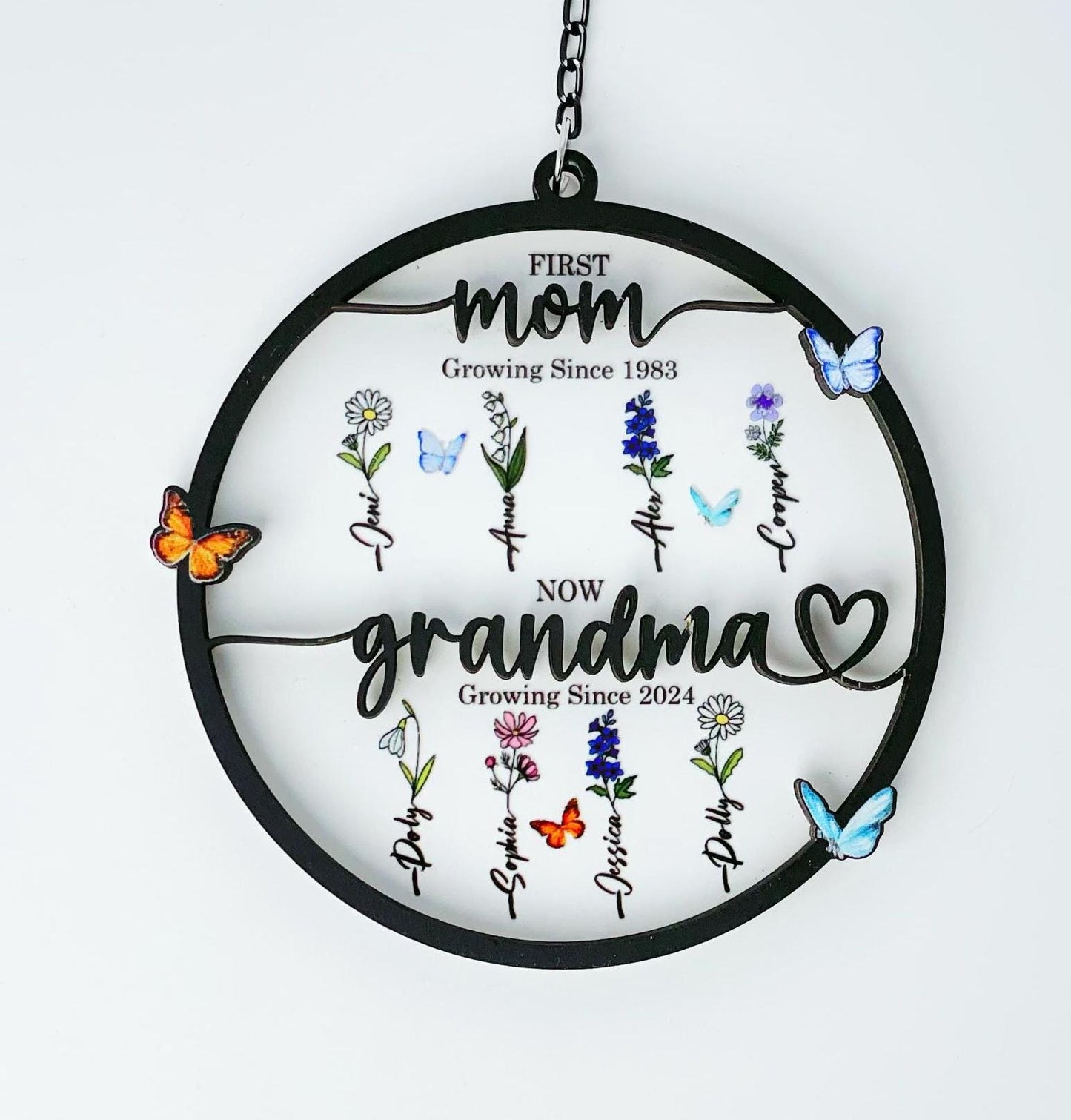 Personalized Birth Month Flowers Day,First Mom Now Grandma Suncatcher Window Hanging,Mother's Day Gift Mom,Grandma With Kid,Grandma's Garden