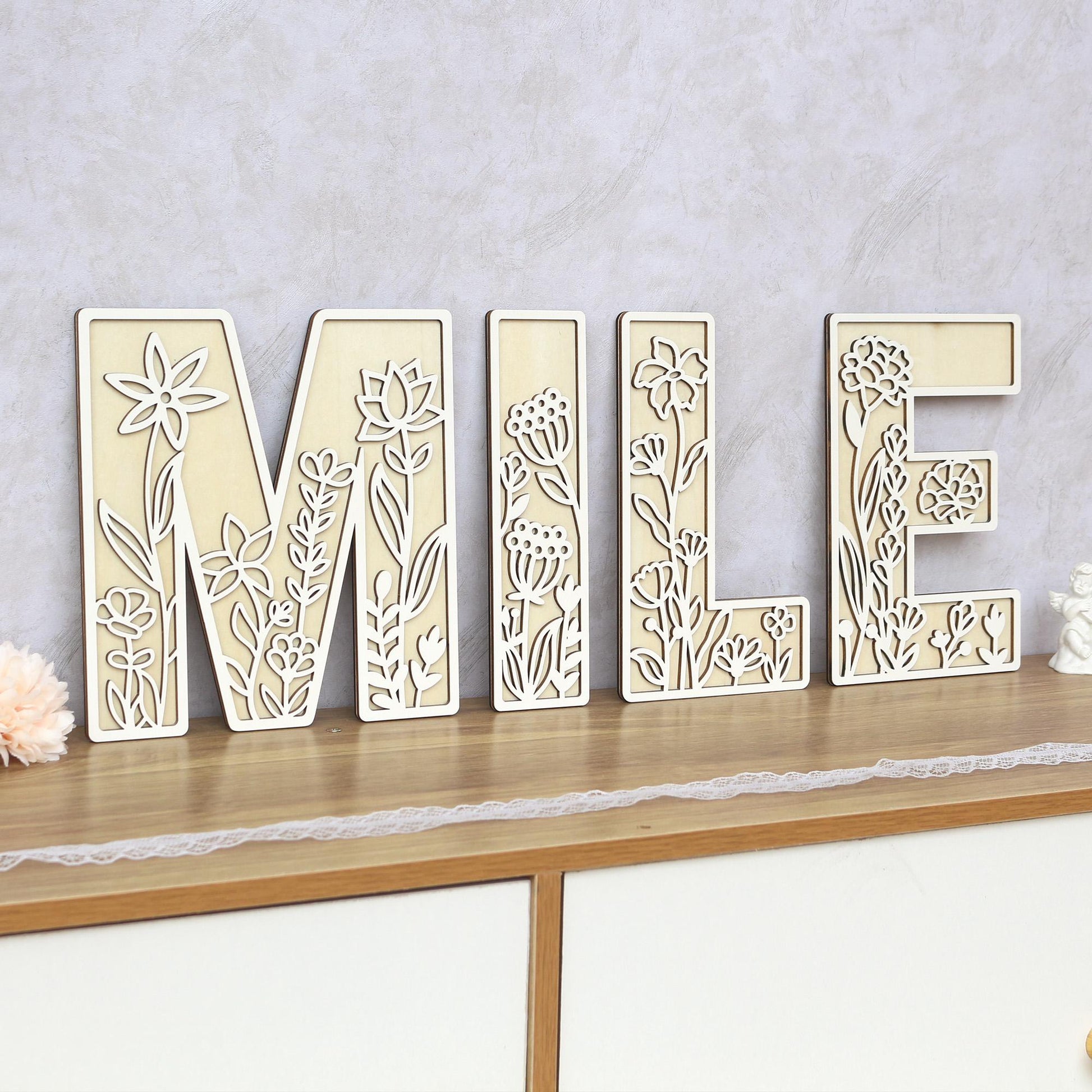 Wildflower Wall Letters Boho Name Sign Layered 3D Letters Floral Wooden Alphabet Letters Girls Room Sign Bedroom Nursery Decor