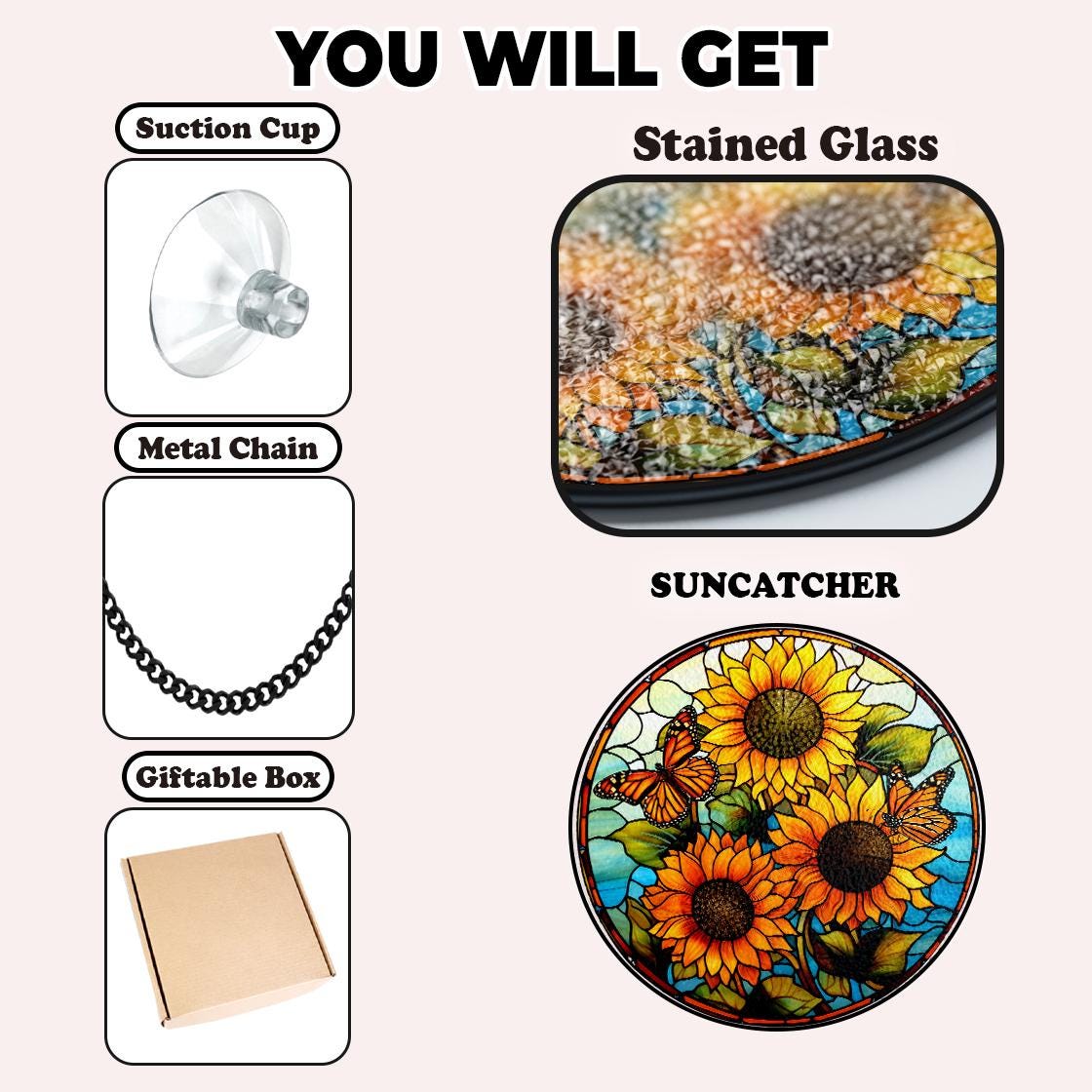 Sunflower Stained Glass Suncatcher Window Hanging,Sunflower Ornament For Garden Lovers,Perfect Gift For Mom,Grandma,Mother Day,Natural Lover