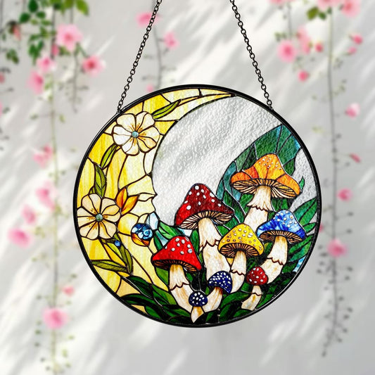 Mushroom Stained Glass Suncatcher Decor Home,Mushroom WallArt,Nature Art Window Hanging,Mother Day Gift,Gift For Grandma Mom Mushroom Lover