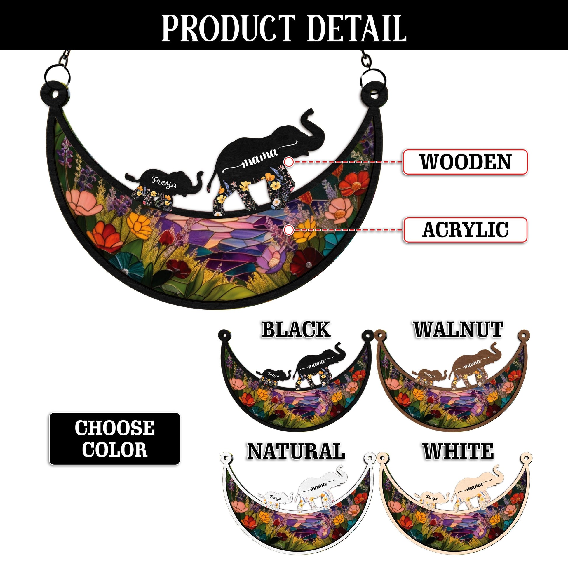 Custom Mother's Day Elephant Suncatcher, Elephant Family suncatcher, Elephant Mother's day Gift, Elephant Decor, Gift For mom, Grandma Gift