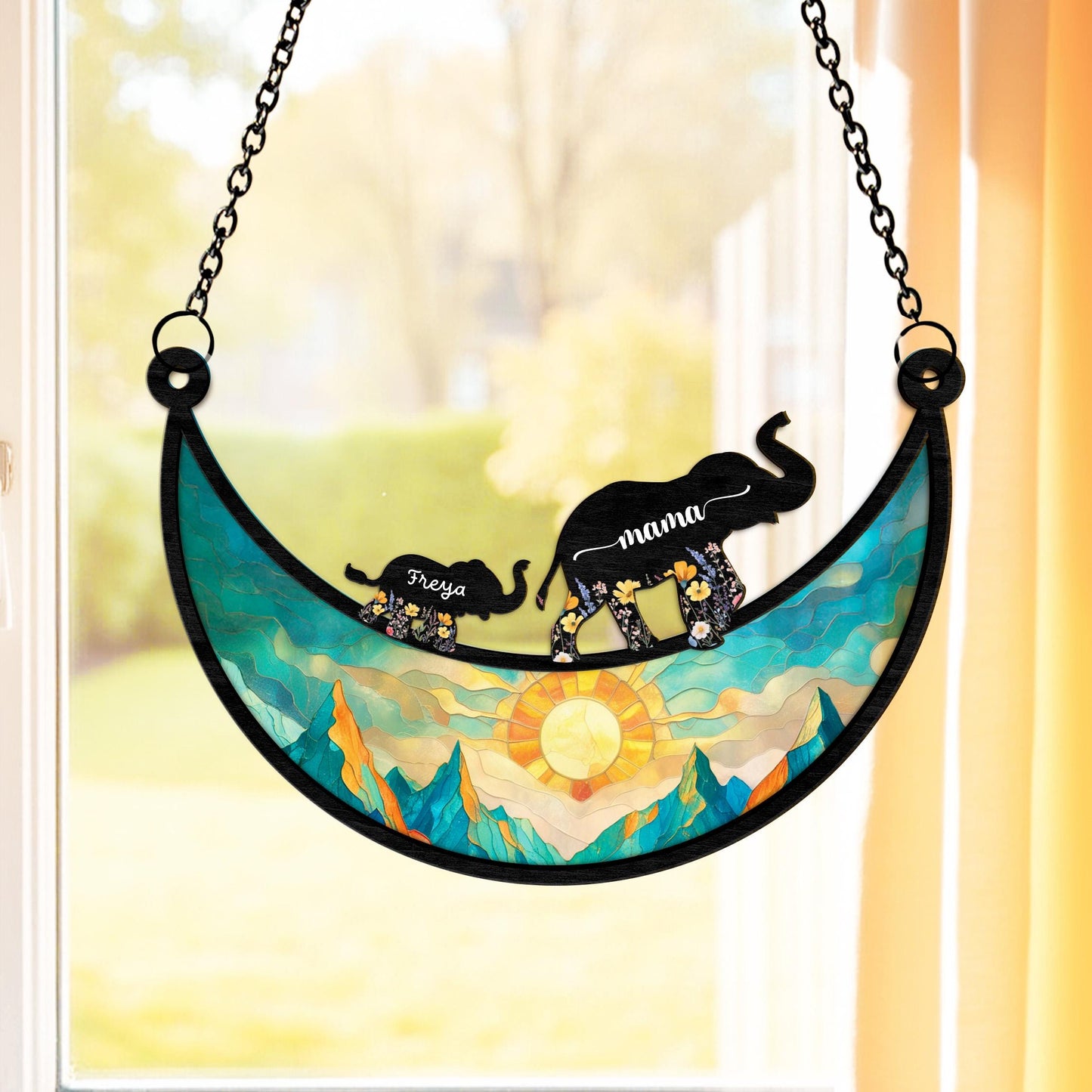 Custom Mother's Day Elephant Suncatcher, Elephant Family suncatcher, Elephant Mother's day Gift, Elephant Decor, Gift For mom, Grandma Gift