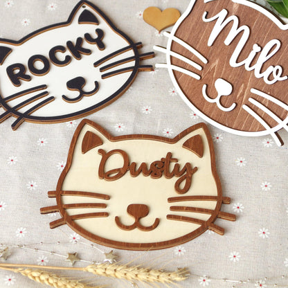 Cat Name Tag  Personalized Pet Name Sign for Pet House, Room, Crate, Kennel, or Feeding Area  Wooden Cat Plaque  Cat House Sign