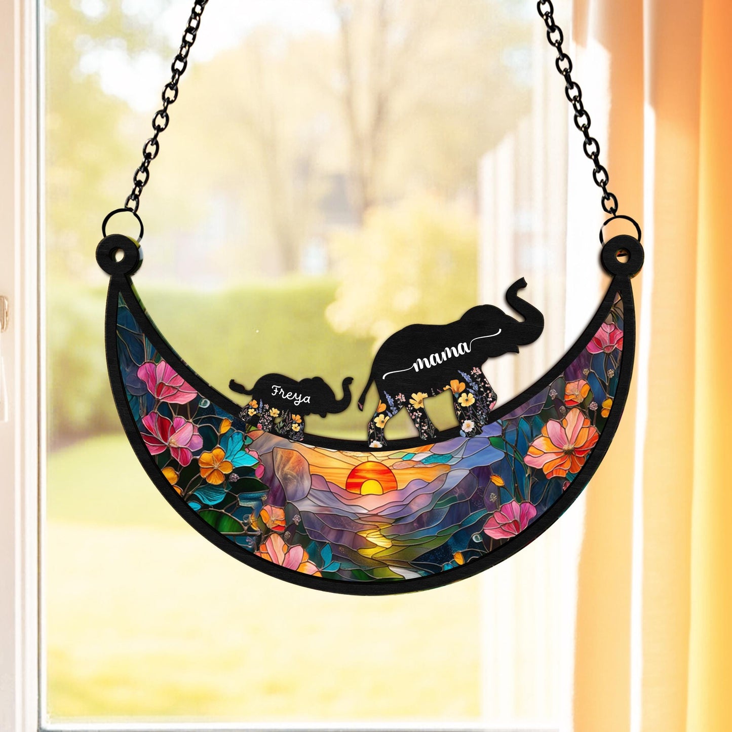 Custom Mother's Day Elephant Suncatcher, Elephant Family suncatcher, Elephant Mother's day Gift, Elephant Decor, Gift For mom, Grandma Gift