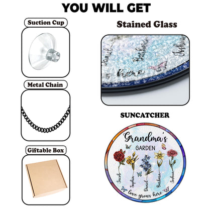 Custom Family Birth Flowers Stained Glass Suncatcher,Grandma Gift,Grandma's Garden,Mothers Day Gift For Mom,Flowers Glass Art,Window Hanging