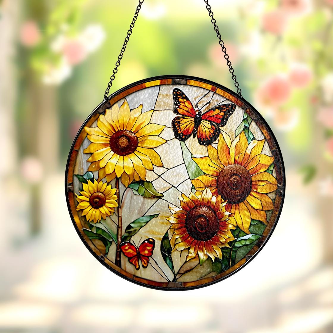 Monarch Butterfly Stained Glass Suncatcher Home Decor,Flowers Stained Glass Window Hanging,Butterfly Decor,Mother's Day Gift,Garden Lovers