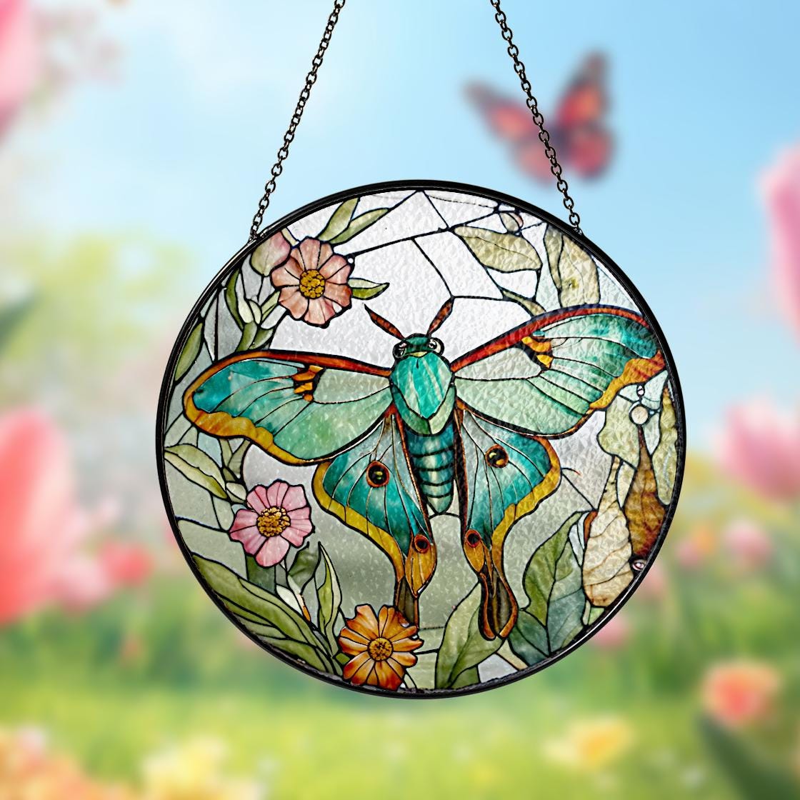 Luna Moth Butterfly Stained Glass Suncatcher,Butterfly Handmade Window Hanging,Nature Inspired Home Decor,Mother Day Gift,Modern Home Decor