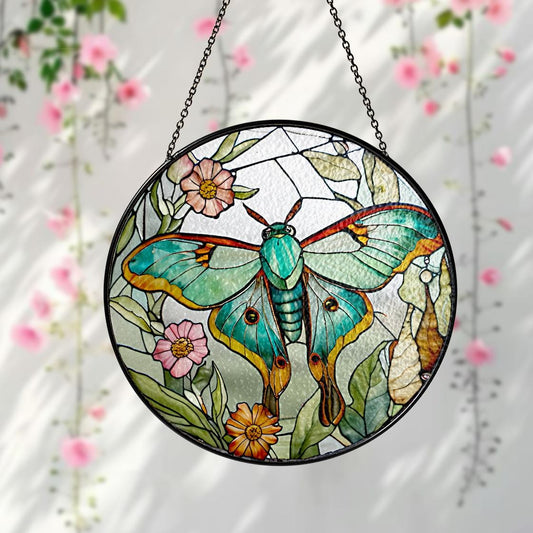 Luna Moth Butterfly Stained Glass Suncatcher,Butterfly Handmade Window Hanging,Nature Inspired Home Decor,Mother Day Gift,Modern Home Decor