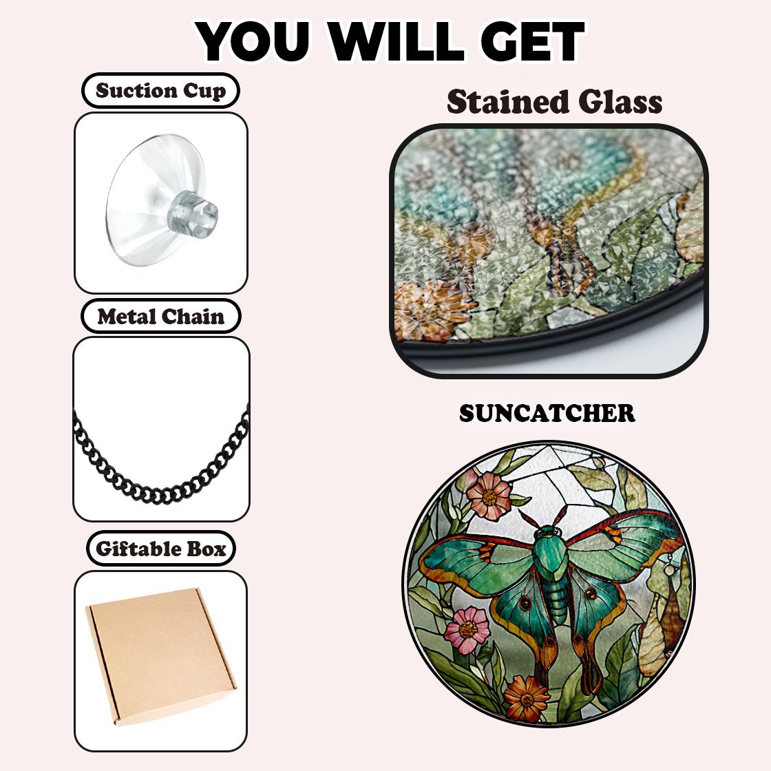 Luna Moth Butterfly Stained Glass Suncatcher,Butterfly Handmade Window Hanging,Nature Inspired Home Decor,Mother Day Gift,Modern Home Decor