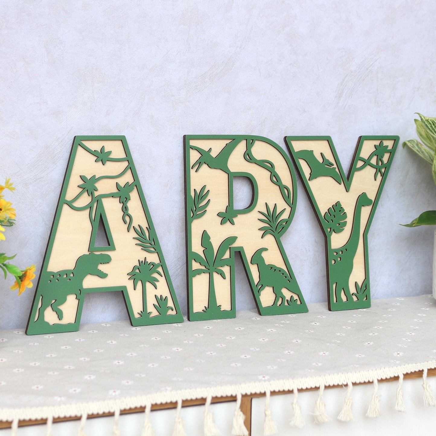 Dinosaur Name Sign - Dinosaur Letters- Personalised Name Sign - Custom Name Decor - - Dinosaur Wall Art - Baby Gift - Nursery Decor