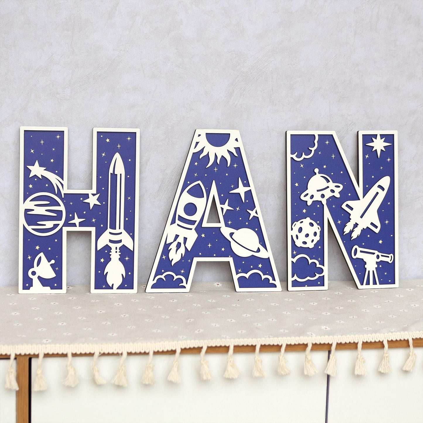 Space Name Sign - Space Letters- Personalised Name Sign - Custom Name Decor - Space Wall Art - Baby Gift - Nursery Decor