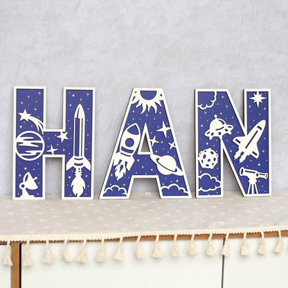 Space Name Sign - Space Letters- Personalised Name Sign - Custom Name Decor - Space Wall Art - Baby Gift - Nursery Decor