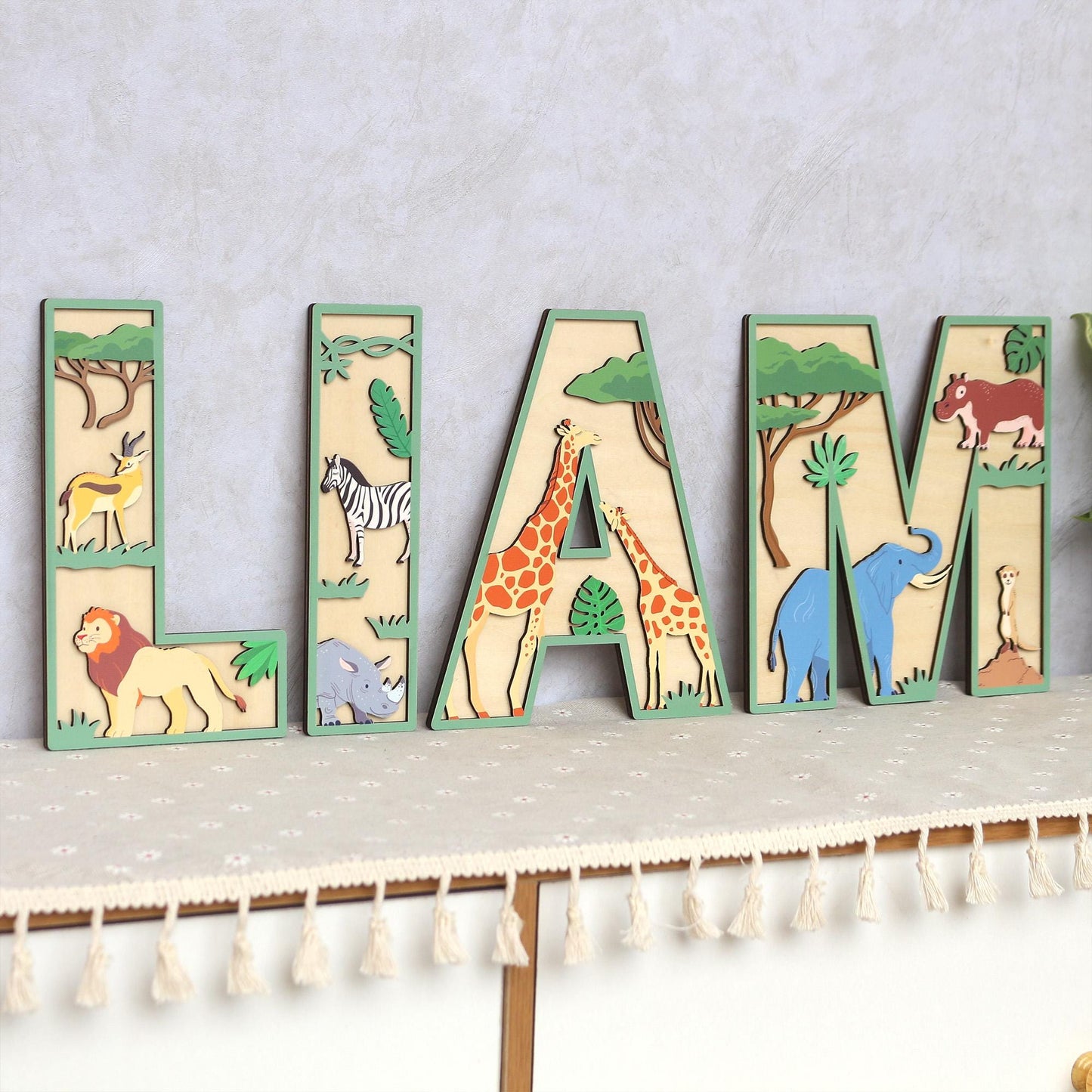 Safari Name Sign - Safari Letters- Personalised Name Sign - Custom Name Decor - Safari Wall Art - Baby Gift - Nursery Decor