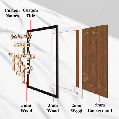 Grandma Gift,Personalised Family Scrabble Scrabble Frame"Family Is The Heart Of A Home",Grandkid Crossword Scrabble Wooden Sign,Gift For Mom