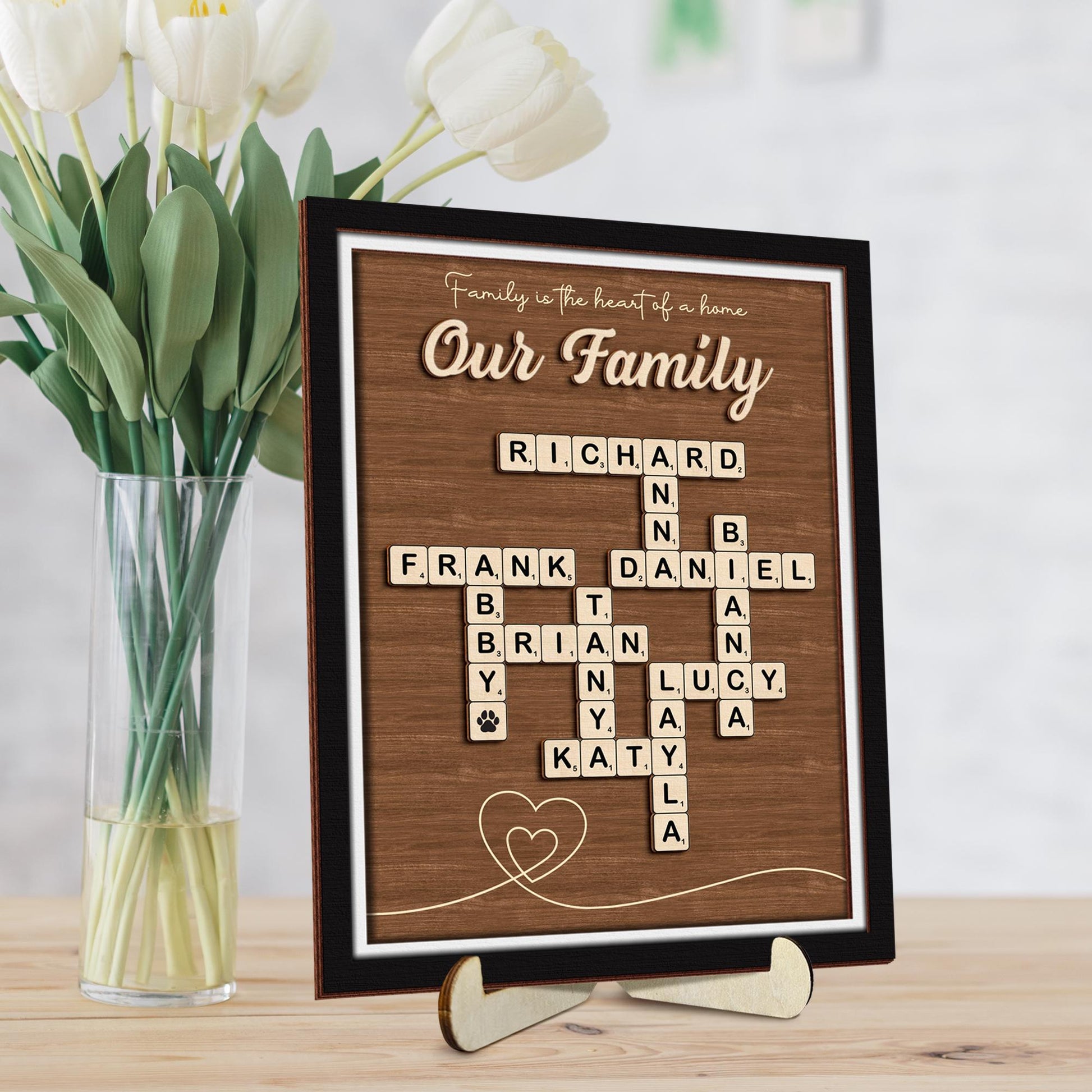 Mother's Day Scrabble Frame Family Tree,Personalized Scrabble Puzzle Wooden Sign,Mom Crossword Scrabble,Mom Puzzle Sign Gift,Grandma Gift