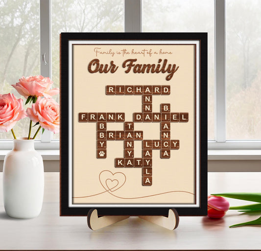 Mothers Day Presents Scrabble Frame Family Sign,Personalized Wooden Scrabble Puzzle Sign,Name Puzzle,Mom Puzzle Sign Gift,Mother's Day Gift.