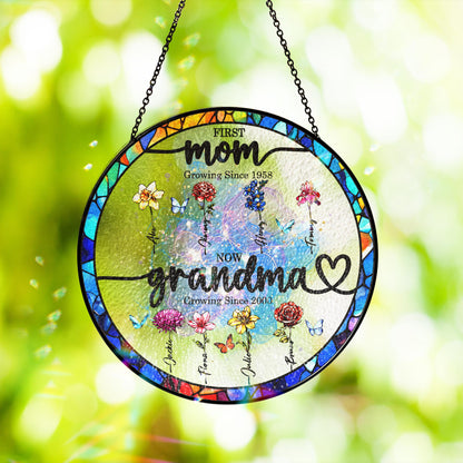 Custom Grandma's Garden Stained Glass Suncatcher, Birth Month Flower Window Hanging, Mothers Day Gift, Nana gift, Gift for Grandma