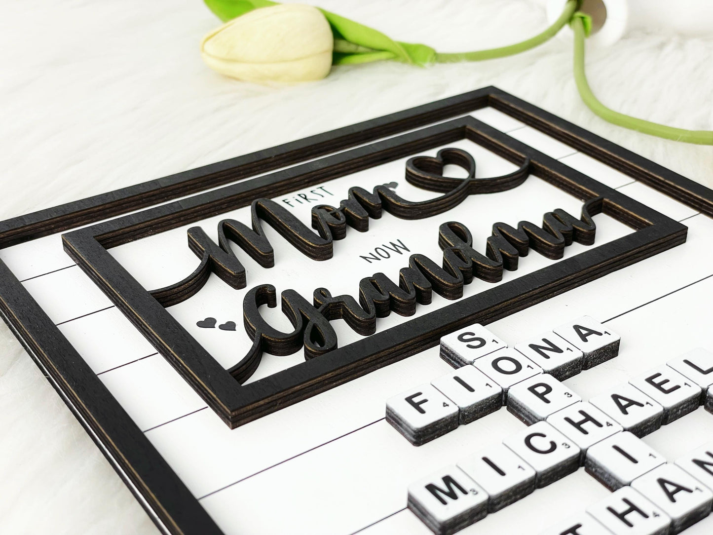 Grandma Scrabble Letters Sign with Kids Name, Custom Grandma Crosswords Mothers Day Gift, Gift for Mom, Nana Gift, Grandkids Name Keepsake,