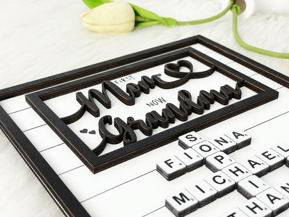 Grandma Scrabble Letters Sign with Kids Name, Custom Grandma Crosswords Mothers Day Gift, Gift for Mom, Nana Gift, Grandkids Name Keepsake,