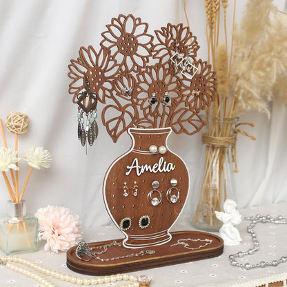 Jewelry Organizer Personalized Earring Stand Sunflower Jewelry Organization Earring Holder Birthday Gifts for Her Mothers Day Gifts