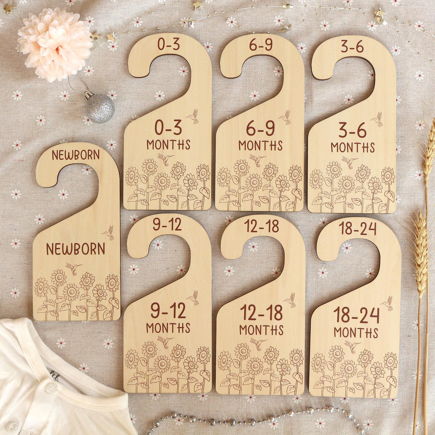 Baby Closet Dividers, Sunflower and Hummingbird Baby Clothes Dividers, Baby Clothes Organisation, Infant Clothes Hangers, Baby Shower Gift