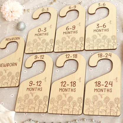 Baby Closet Dividers, Sunflower and Hummingbird Baby Clothes Dividers, Baby Clothes Organisation, Infant Clothes Hangers, Baby Shower Gift