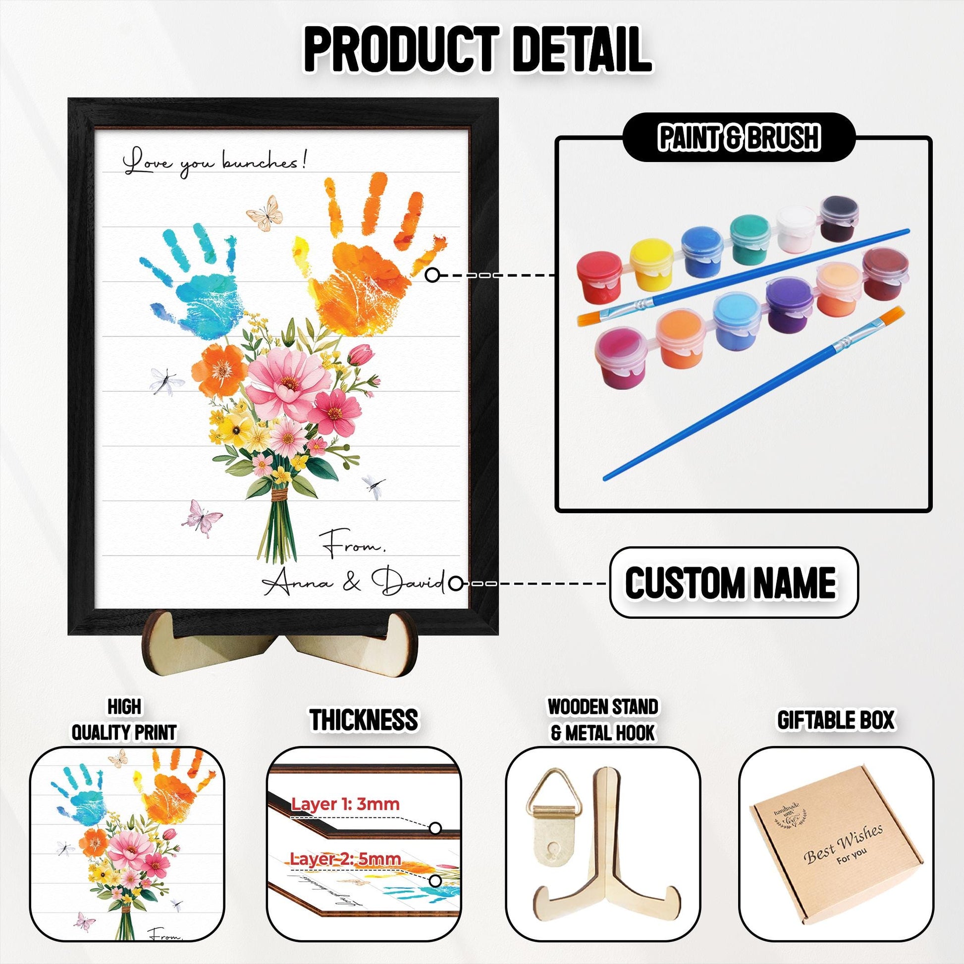 Personalized Handprint Bouquet Gift for Grandma,Mom, Handprint Flower Art Print, Mothers Day, Meaningful Gift for Mom, Gift for Nana