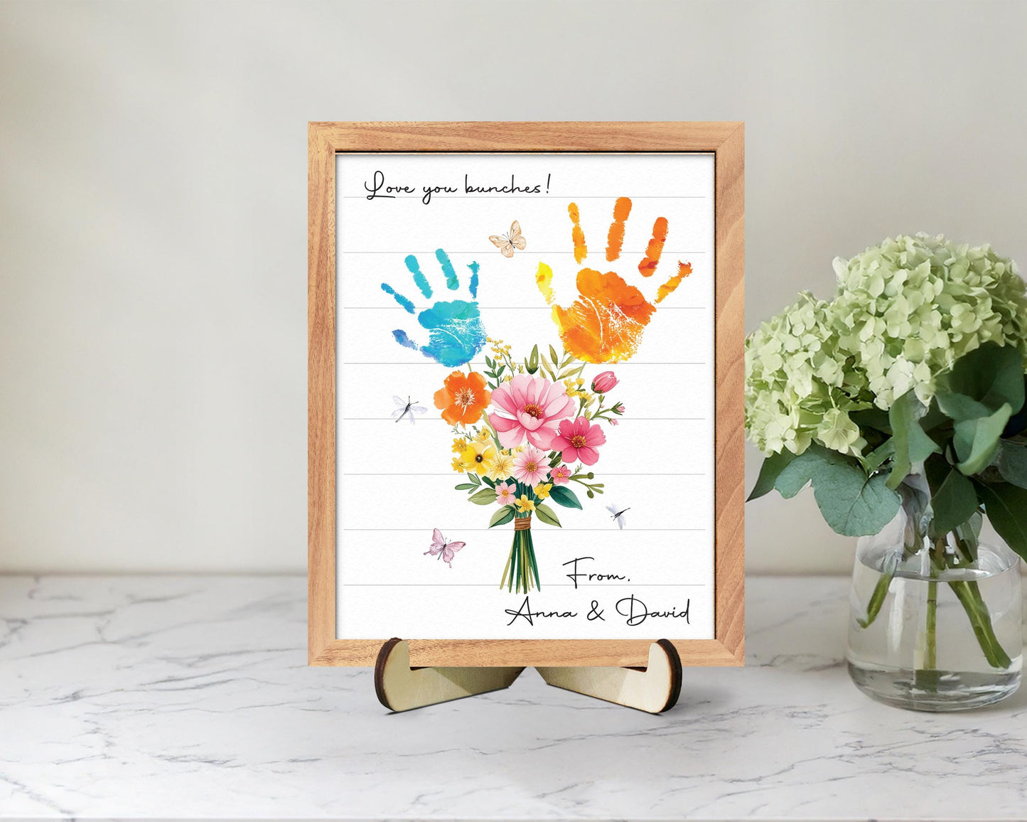 Personalized Handprint Bouquet Gift for Grandma,Mom, Handprint Flower Art Print, Mothers Day, Meaningful Gift for Mom, Gift for Nana