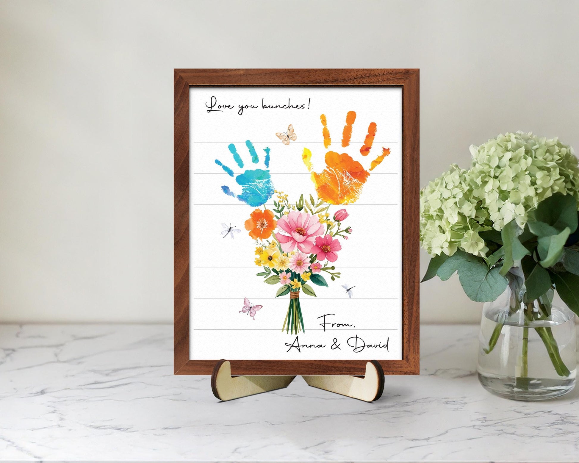 Personalized Handprint Bouquet Gift for Grandma,Mom, Handprint Flower Art Print, Mothers Day, Meaningful Gift for Mom, Gift for Nana