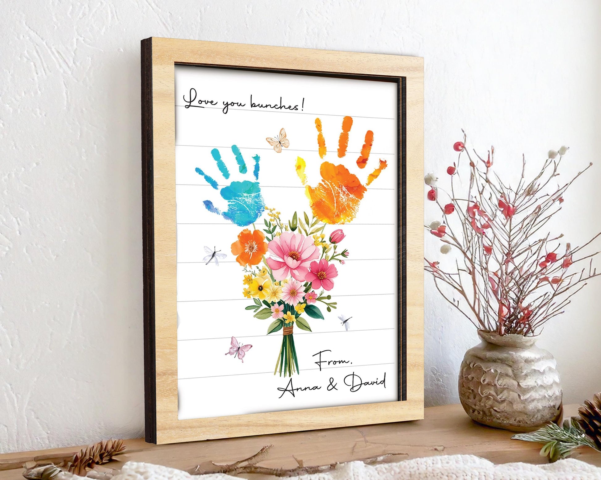 Personalized Handprint Bouquet Gift for Grandma,Mom, Handprint Flower Art Print, Mothers Day, Meaningful Gift for Mom, Gift for Nana