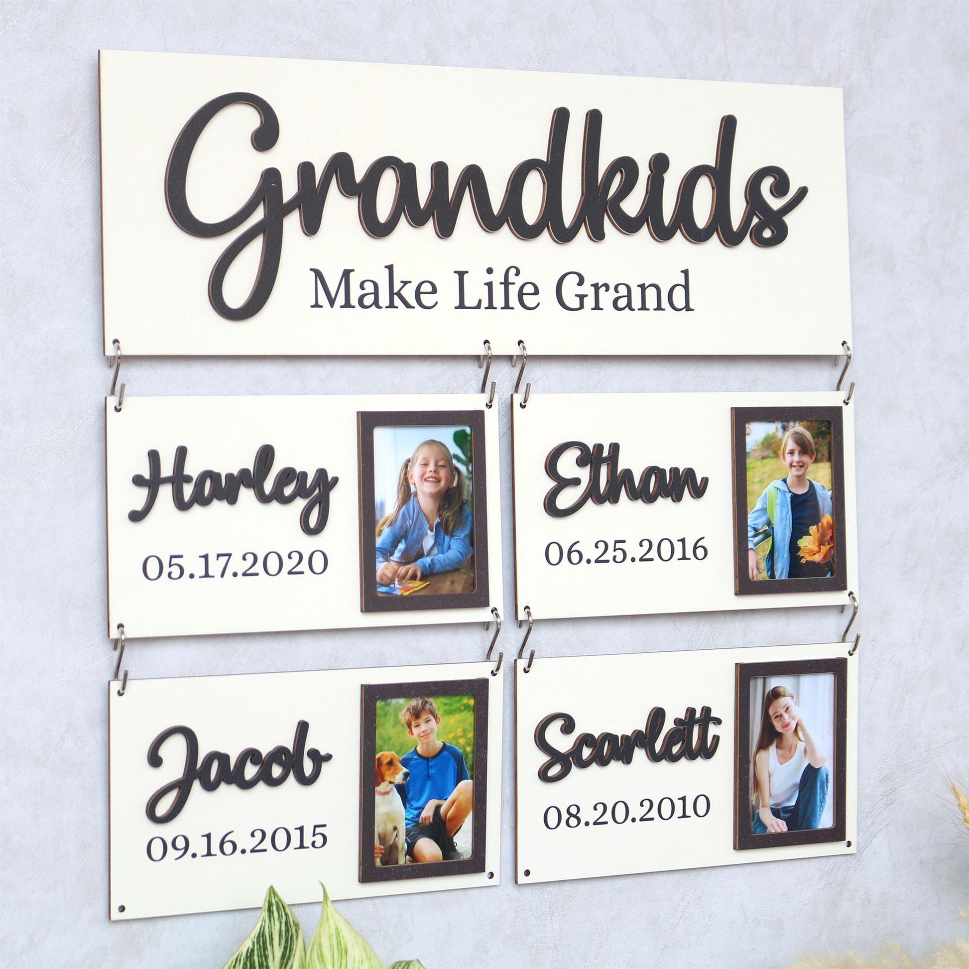 Grandchildren Sign with Photo Frame, Wooden Family Name Plaque, Grandkids Sign, Gift For Grandparent, Gift For Mom, Grandparents Plaque
