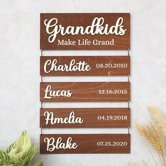 Personalized Grandchildren Sign, Wooden Family Name Plaque, Grandkids Sign, Grandparents Plaque, Gift For Grandparent, Gift For Mom