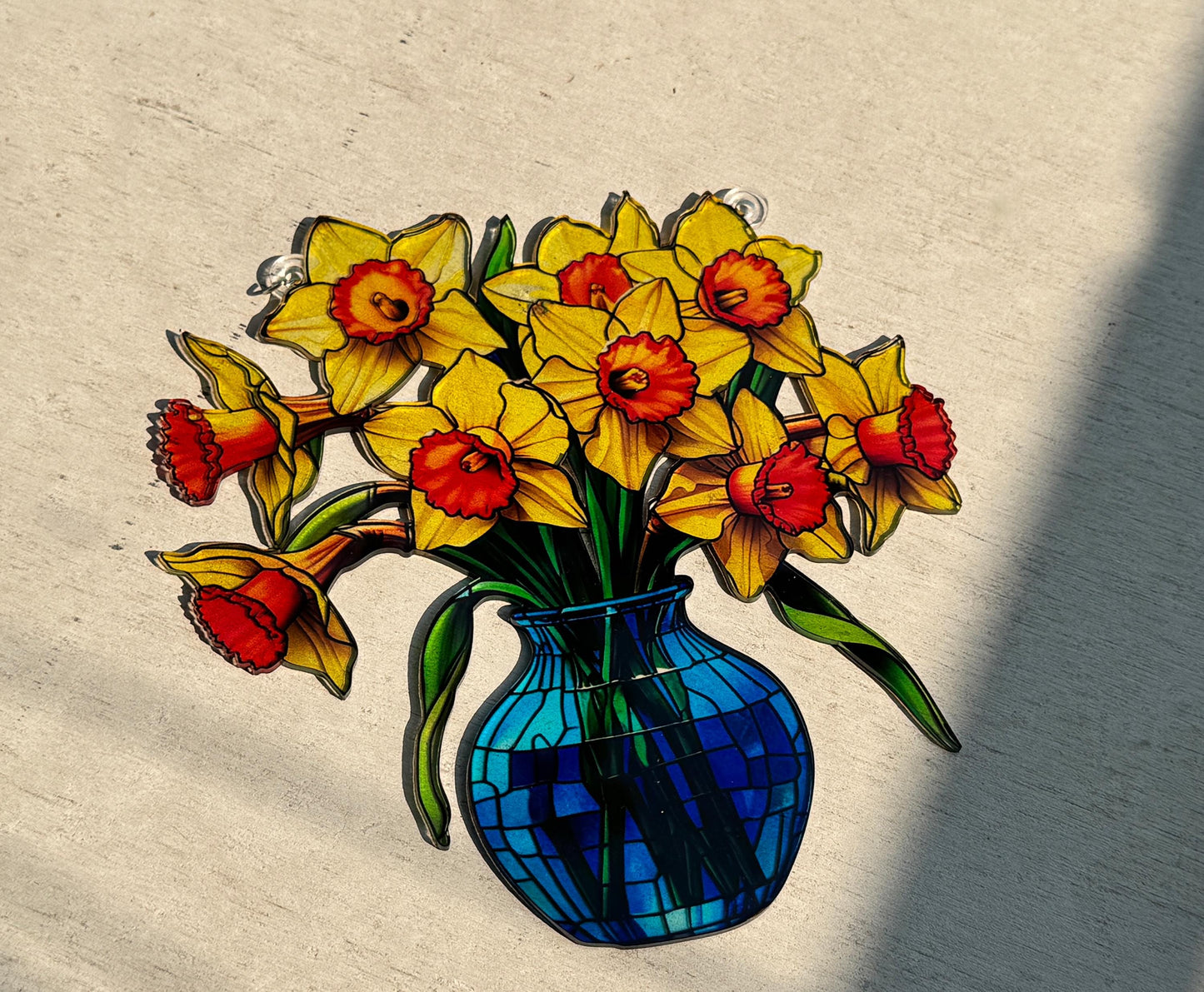 Everlasting Daffodils in Vase Stained Glass Suncatcher, Flowers Acrylic Window Hanging Art Decoration, Mothers day Gift for Mom, Nana Gift