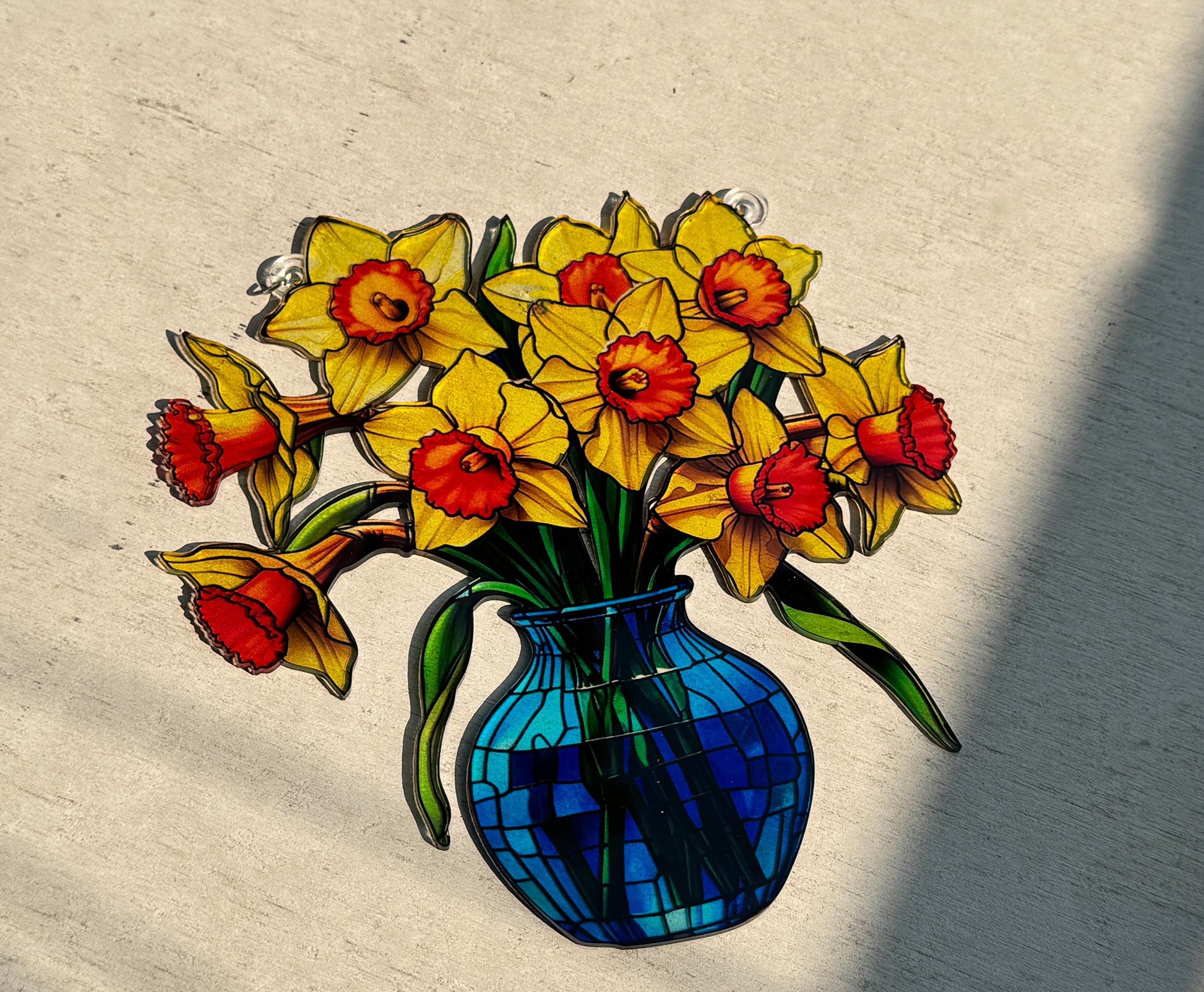 Everlasting Daffodils in Vase Stained Glass Suncatcher, Flowers Acrylic Window Hanging Art Decoration, Mothers day Gift for Mom, Nana Gift