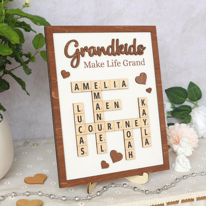 Personalized Scrabble Puzzle Sign, Grandkids Crossword Scrabble Wooden Sign, Custom Family Name, Grandparents Christmas Gift, Home decor