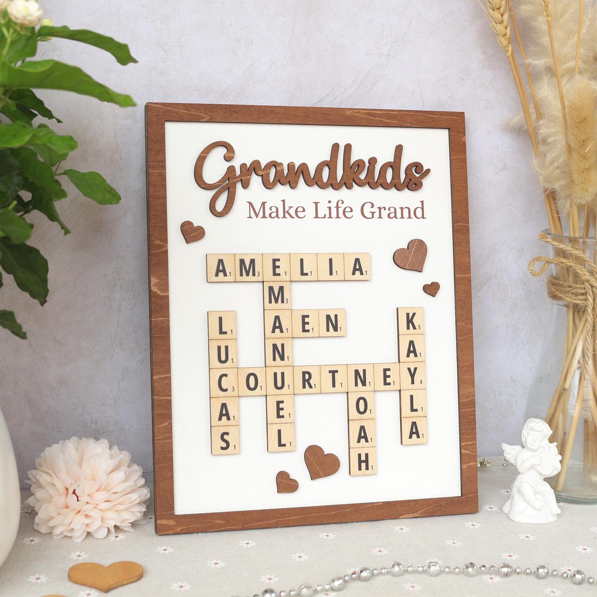 Personalized Scrabble Puzzle Sign, Grandkids Crossword Scrabble Wooden Sign, Custom Family Name, Grandparents Christmas Gift, Home decor