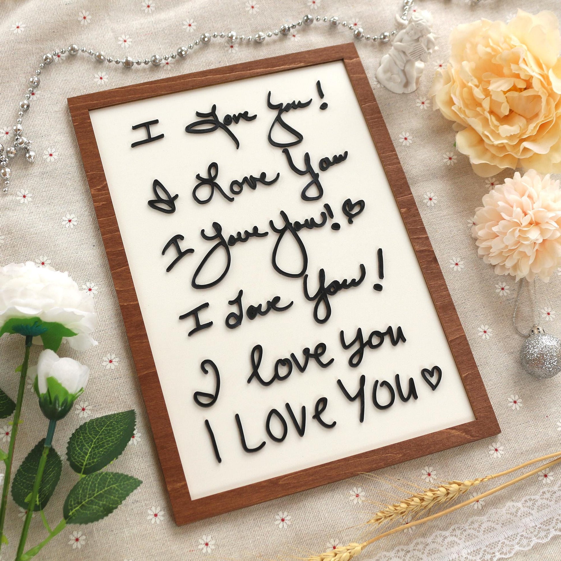 I love You Handwriting Sign | Handwriting Sign 3D with wood and acrylic | Unique Personalized Gift for Mom, Dad, Grandparents, Teacher