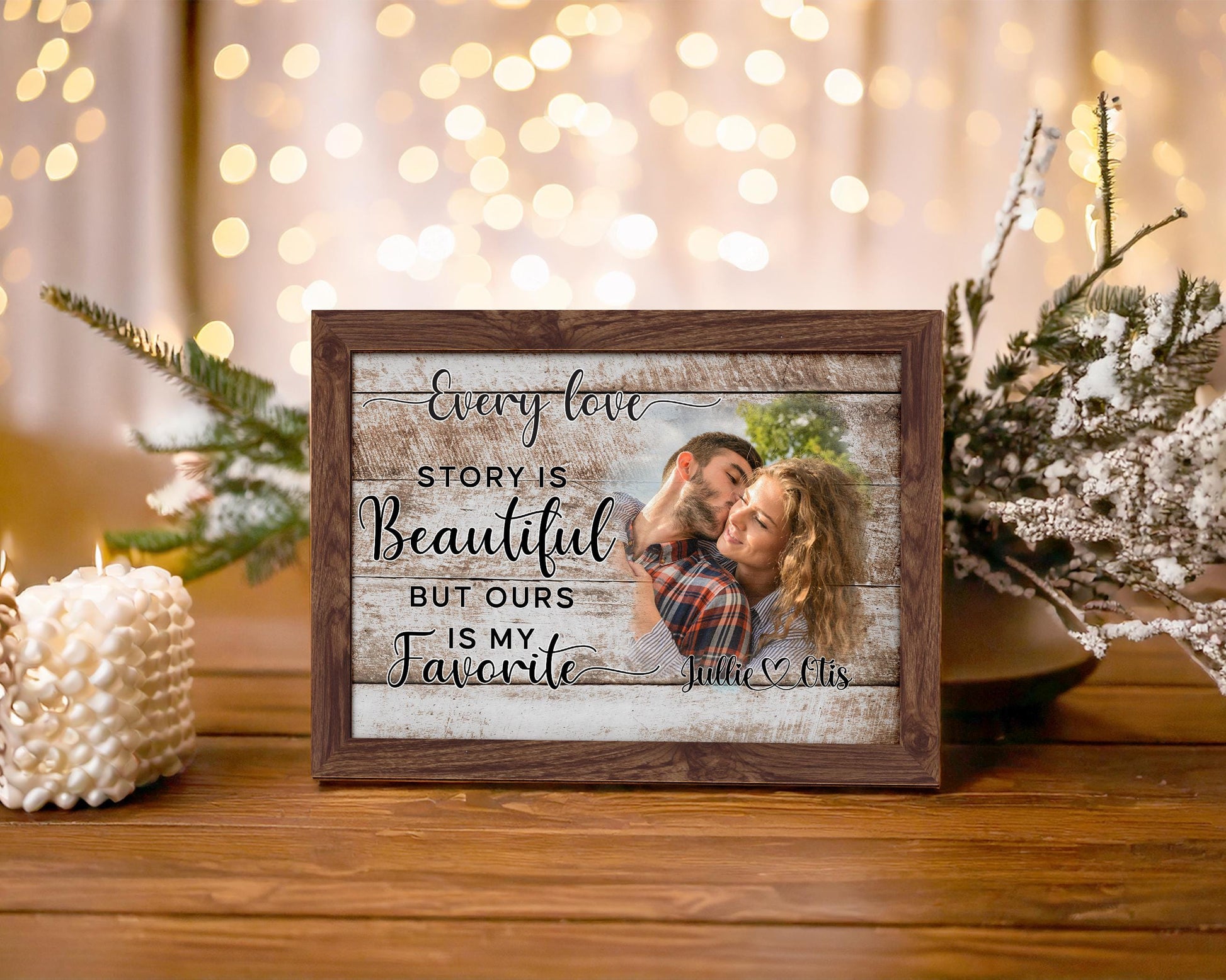 Custom Wood Photo Frame,Couple Picture Frame,Engagement Gift,Anniversary,Wedding Gift for Couple, Rustic Decor,Photo on Wood,Gift Her Him