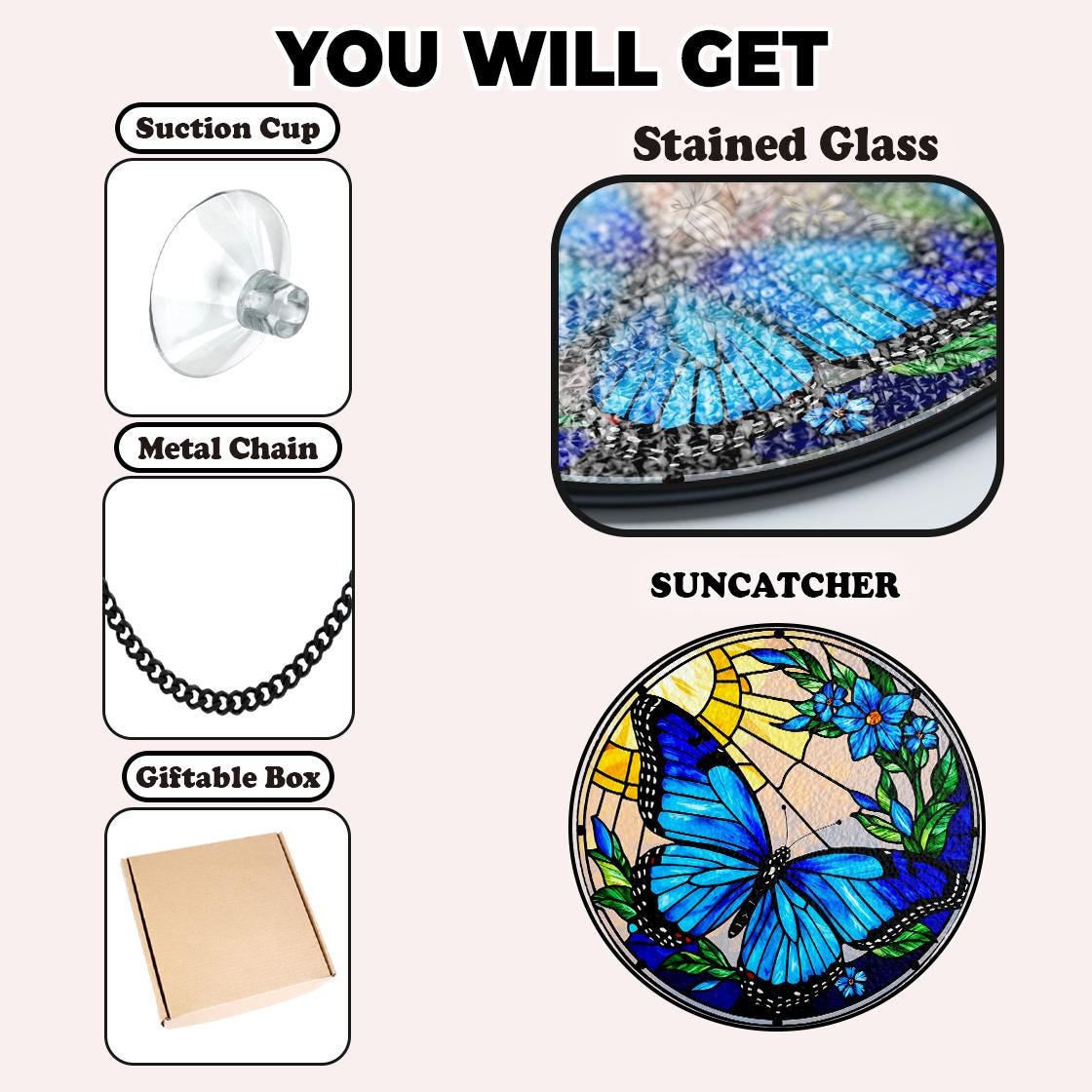 Blue Butterfly Stained Glass Suncatcher Window Hanging,Butterfly Lovers Flower,Insect Suncatcher,Nature Lovers Gift,Mother's Day,Home Decor