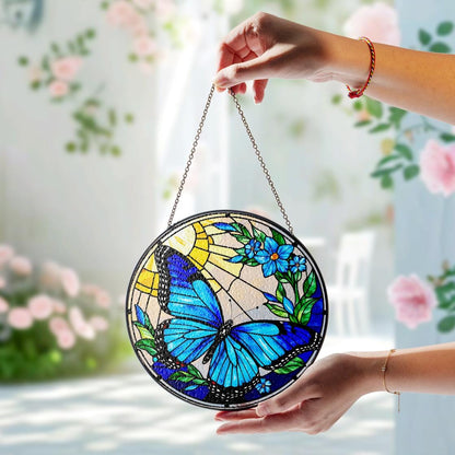 Blue Butterfly Stained Glass Suncatcher Window Hanging,Butterfly Lovers Flower,Insect Suncatcher,Nature Lovers Gift,Mother's Day,Home Decor