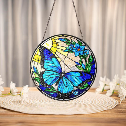 Blue Butterfly Stained Glass Suncatcher Window Hanging,Butterfly Lovers Flower,Insect Suncatcher,Nature Lovers Gift,Mother's Day,Home Decor