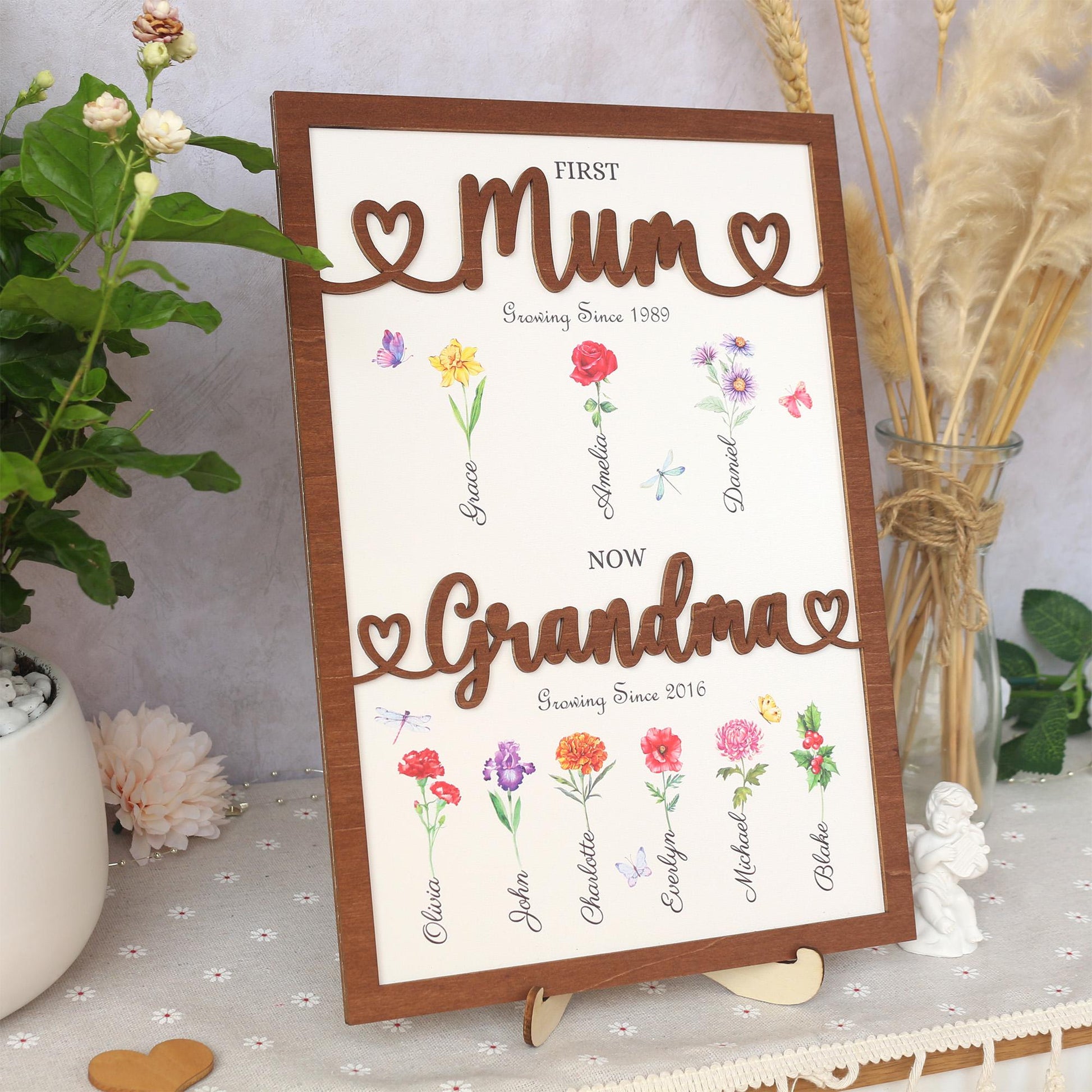 Personalized Birth Month Flowers Mothers Day, Custom Grandma's Garden Wooden Sign, Gift For Mom, Gift For Grandma, Mother's Day Gift