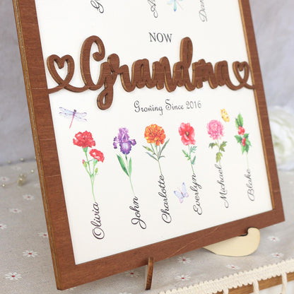 Personalized Birth Month Flowers Mothers Day, Custom Grandma's Garden Wooden Sign, Gift For Mom, Gift For Grandma, Mother's Day Gift