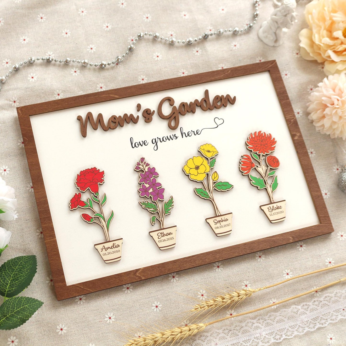 Custom Birth Flower Garden Frame - Personalized Family Sign - Wood Farmhouse Decor - Mothers Day Gift - Gift for Mom - Wooden Flower Sign