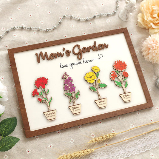 Custom Birth Flower Garden Frame - Personalized Family Sign - Wood Farmhouse Decor - Mothers Day Gift - Gift for Mom - Wooden Flower Sign