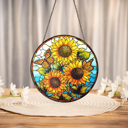 Sunflower Stained Glass Suncatcher Window Hanging,Sunflower Ornament For Garden Lovers,Perfect Gift For Mom,Grandma,Mother Day,Natural Lover