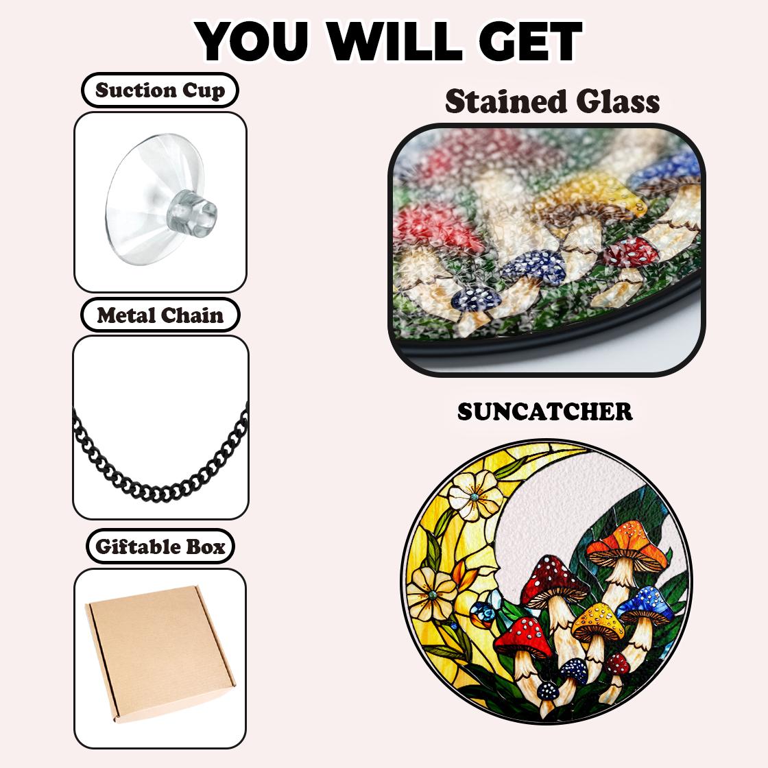 Mushroom Stained Glass Suncatcher Decor Home,Mushroom WallArt,Nature Art Window Hanging,Mother Day Gift,Gift For Grandma Mom Mushroom Lover