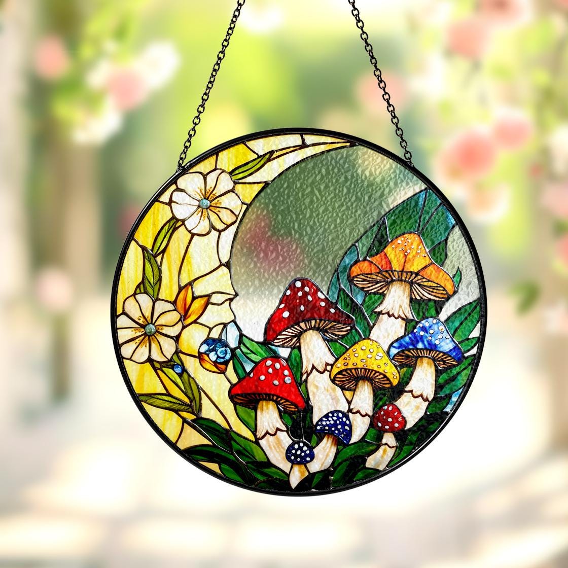 Mushroom Stained Glass Suncatcher Decor Home,Mushroom WallArt,Nature Art Window Hanging,Mother Day Gift,Gift For Grandma Mom Mushroom Lover